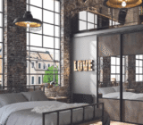 Illuminated Industrial Bedroom: Creativity in an Urban Sanctuary